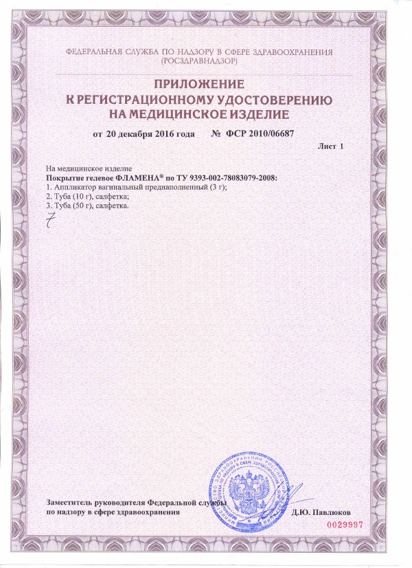 Сертификаты на вагинальное покрытие Фламена